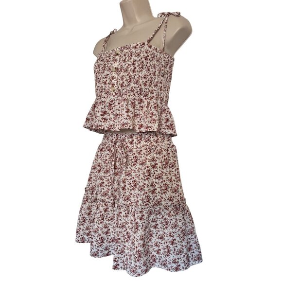 Paper Crane Smocked Sleeveless Top Skirt Size Medium Two Piece Set Print Pink NW - Picture 2 of 11